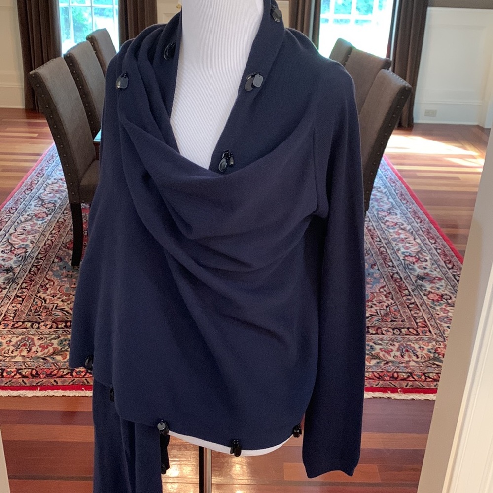BCBG MAXAZRIA Sz M~Waterfall Beaded Shawl Cardigan Sweater~Soft Comfortable~Wrap